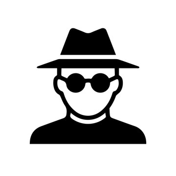 Anonymous Hacker or Secret Agent Vector Icon with Hat and Sunglasses Isolated on White Background