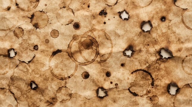 Aged paper background with coffee stains and water rings