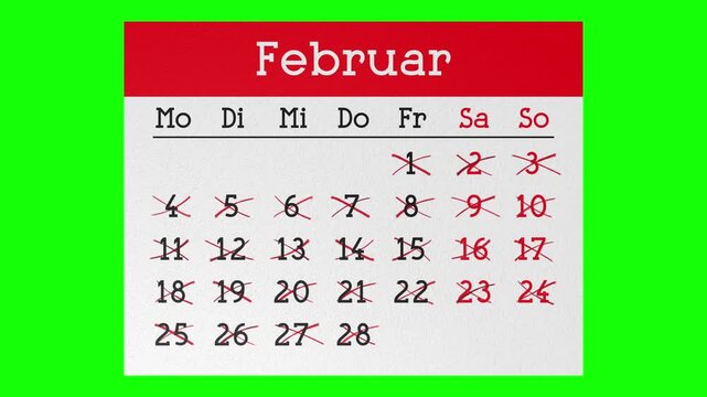 Calendar Pages in German Flying away with Dates Marked with Cross Signs  - 4k animation (3840 x 2160 px)