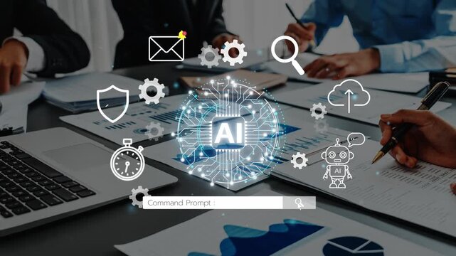Business Meeting with Technology Integration, Artificial Intelligence Visuals and Data Analysis Concepts for Modern Professionals. Entropy.
