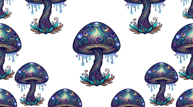 Psychedelic Mushroom Pattern Isolated