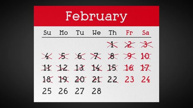 Calendar Pages Flying away with Dates Marked with Cross Signs on Gray Background - 4k animation (3840 x 2160 px)