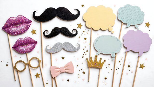 Booth Props with Lips Mustaches and Speech Bubbles