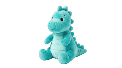 Fototapeta premium Cute Teal Dinosaur Plush Toy Sitting Pose PNG Isolated on transparent background