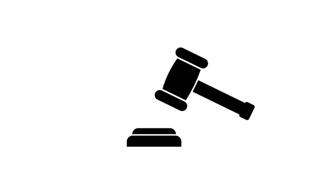 Animated Judge Gavel Hitting Sound Block on White Background