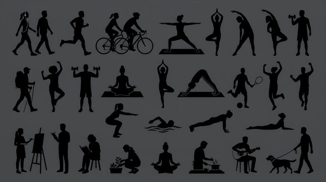 Large collection of human silhouettes performing various activities.