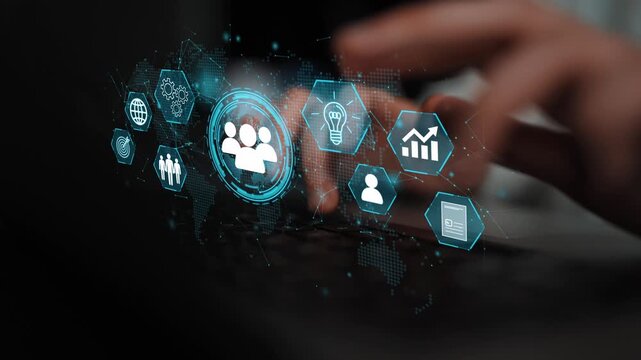 Digital Interaction and Communication Concept with Technology Icons and Data Visualization Representations in a Modern Workspace Environment. Entropy.
