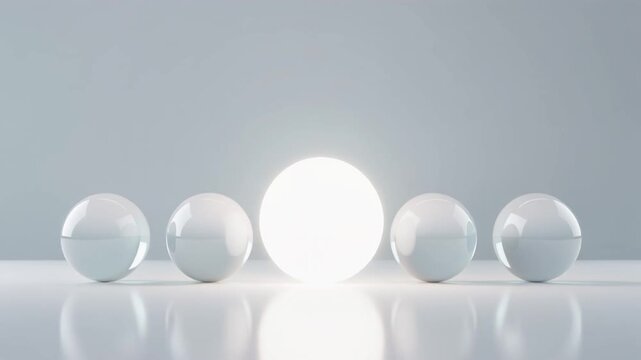 Clean Customer Experience Concept with Five Translucent Spheres and One Glowing Center Ball Representing Excellence