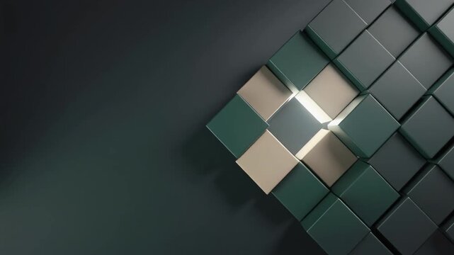 Financial Efficiency Concept Featuring Moving Matte Geometric Blocks with Internal Glow and Growing Data Visualization