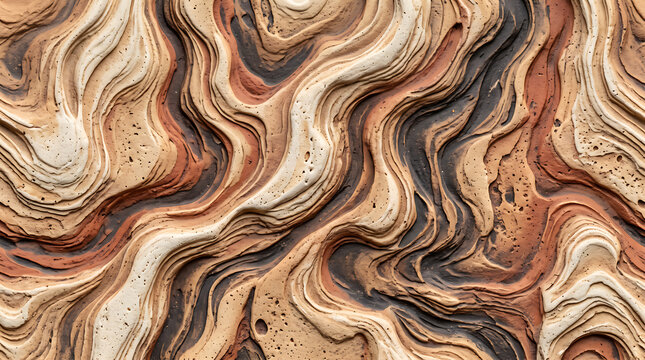Dynamic Abstract Flowing Earth Tones Texture Background with Organic Wavy Patterns and Sculpted Clay-like Surface - A Natural Artistic Design