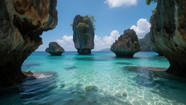  Tropical Limestone Sea Stacks in Turquoise Wate