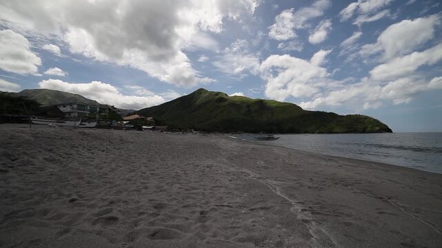 Timelapse clouds over the mountains, sunset on the beach, Philippines beach sunset, pundakit zambales, boats at seashore, ocean sunset, 