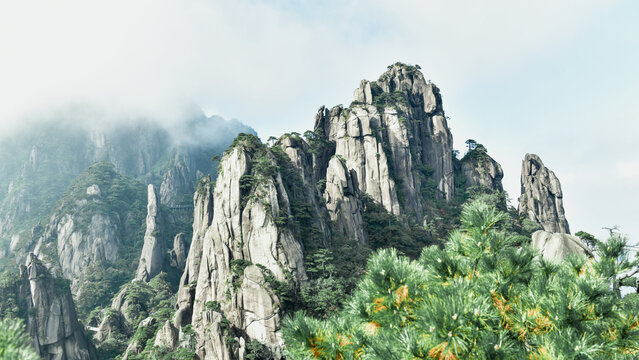 Granite Peaks of Sanqing Mountain, Jiangxi China, Majestic Mountain Ridge Natural Landscape