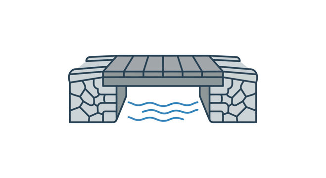Small stone bridge over water with wooden deck.