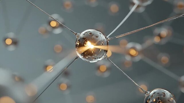 Abstract molecular structure with glowing amber light nodes.