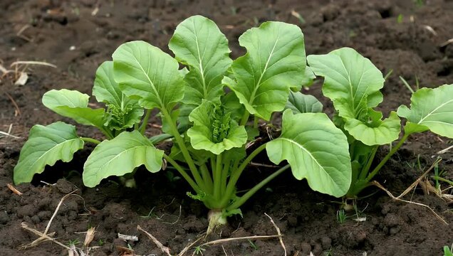 detailed high-quality 4K close-up of young sugar beet plants growing in a green field represents agricultural development plant health and the early stages of crop growth making it an ideal