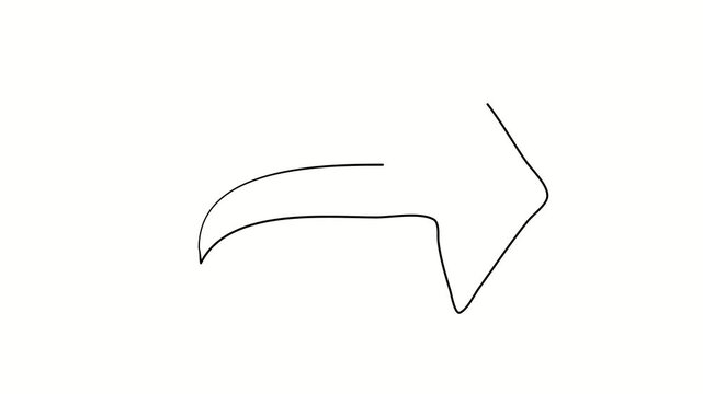 Arrow, direction, turn. Contour drawing, silhouett animation. Continuous line. Isolated on white. Video 4k object illustration self-drawing. Object construction. Minimalist continuous line drawing sil