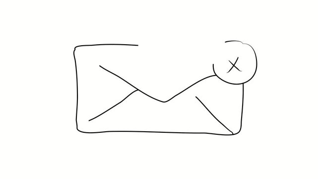 Unsent letter, unreceived letter, no message, poor quality mail, letter with a cross. Contour drawing, silhouett animation. Continuous line. Isolated on white. Video 4k object illustration self-drawin