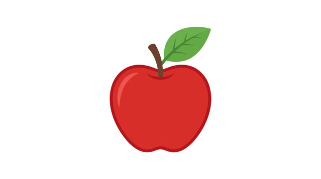 A single red apple with a green leaf and stem