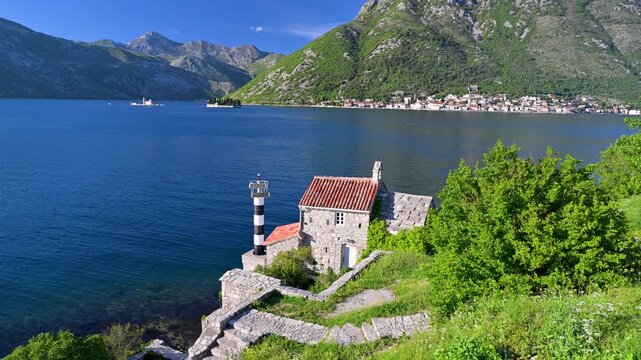 Scenic view of Perast and Kotor Bay in Montenegro