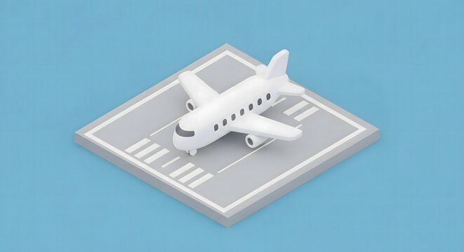White Airplane on Airport Tarmac Isometric View