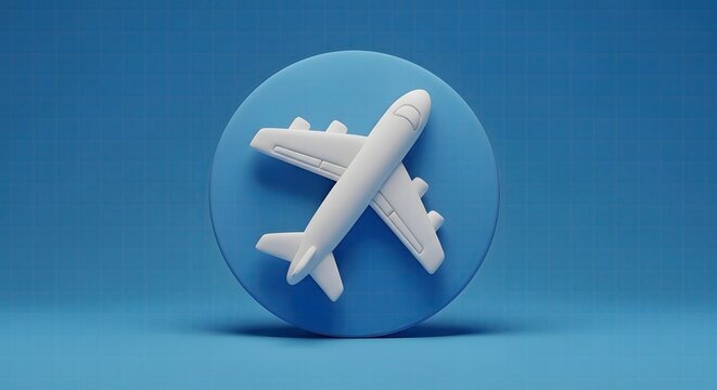 White Airplane Icon on Blue Circle Background