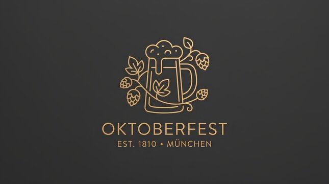 Minimal gold line art beer mug logo for Oktoberfest Munich.