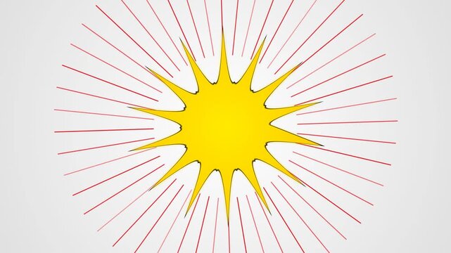 Bright yellow starburst with radiating light rays on white.