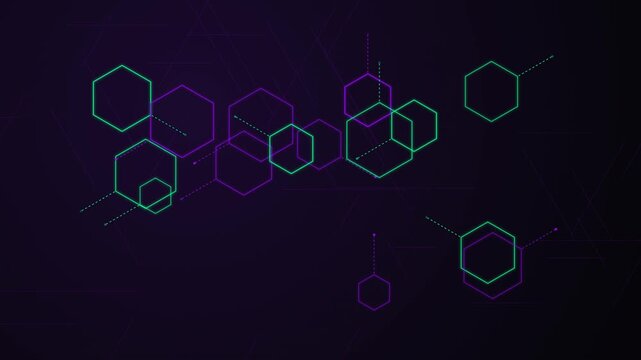 Abstract geometric hexagon pattern with neon lines on dark background.