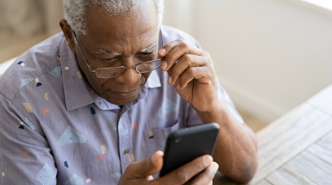 Elderly person using a mobile smartphone beautifully composed