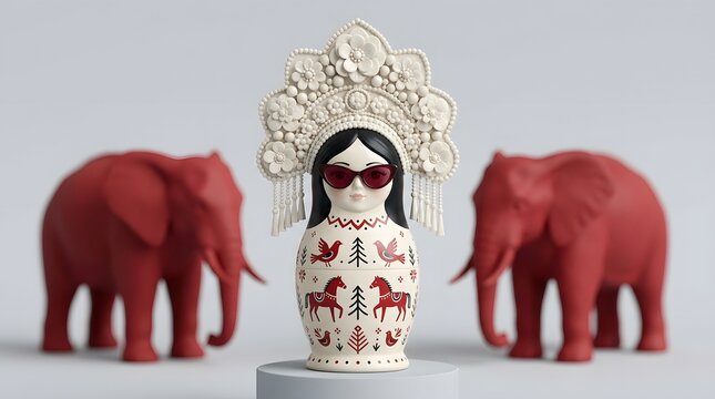 Traditional Asian wooden dolls sitting on a table beautifully crafted