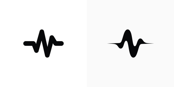 Minimalist Black Audio Waveform Icons Set Representing Sound Frequency and Music Technology