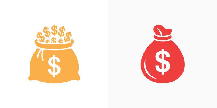 Orange and red money bags with dollar signs vector icon set for finance concept design