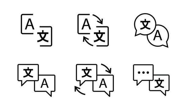 Translation and language exchange icons. Minimalist vector design ideal for multilingual apps and UI.