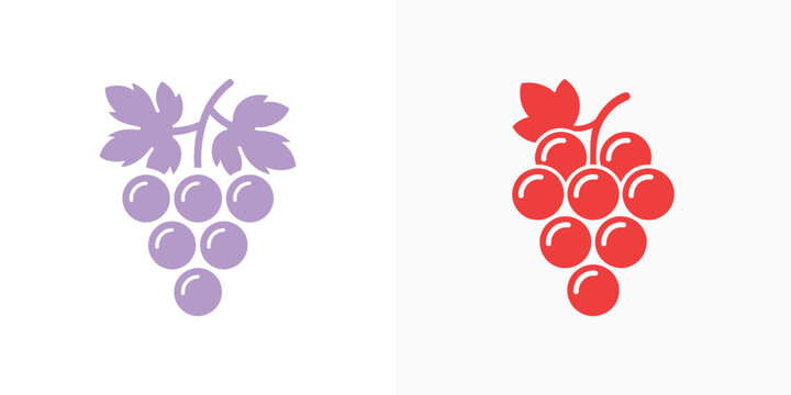 Purple and Red Grape Bunch Flat Vector Icon Set Symbolizing Fresh Fruit and Healthy Nutrition