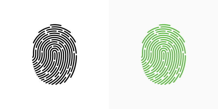 Black and green biometric fingerprint icons representing digital security and personal identity
