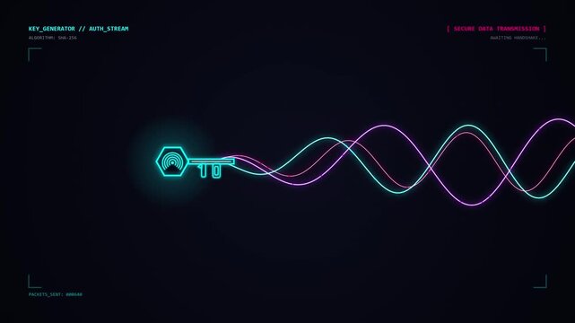 Digital Key Icon Unlocking Data Stream Waves for Secure Cyber Security Network Access Motion