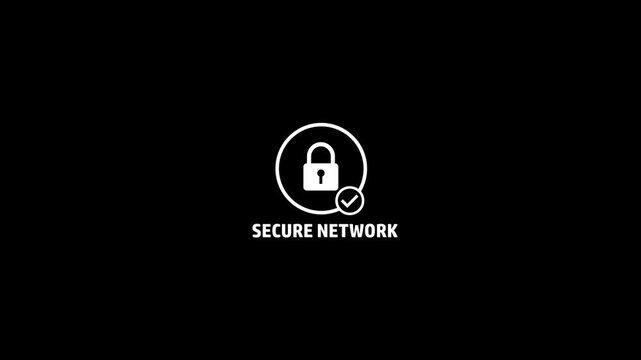 Minimalist secure network animation with glowing padlock and checkmark symbol for cybersecurity, data protection, digital privacy, internet safety, and information technology business presentations