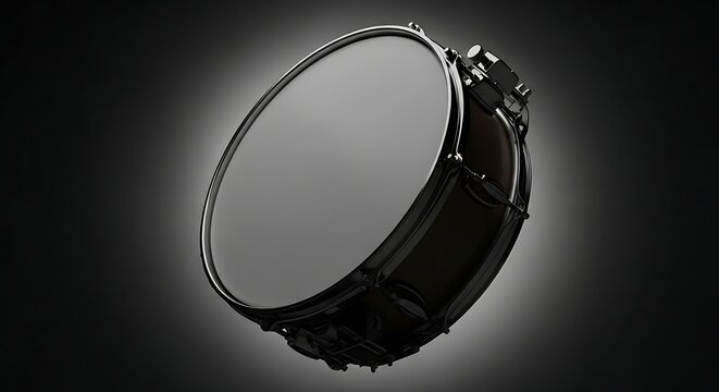 Drumhead with metal hoop closeup.