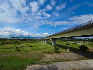 Naklejka premium 座架依橋 河川敷