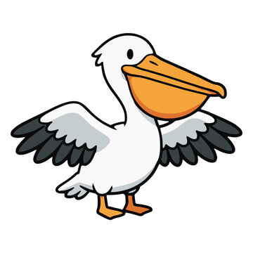 cartoon cute aqua pelican bird wild animal fauna flat color vector illustration template design