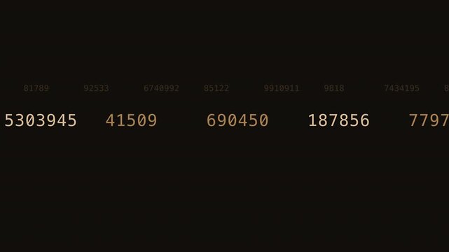 Amber number ticker flashing over dark background seamless loop