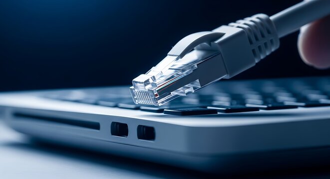 Ethernet cable plugged into laptop.