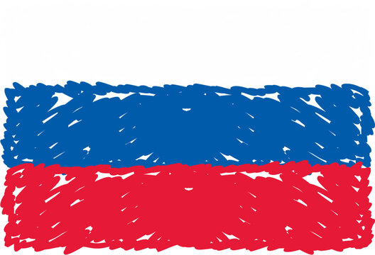 Russian Flag Grunge Brush Stroke Texture, Hand Drawn Russia Flag Background