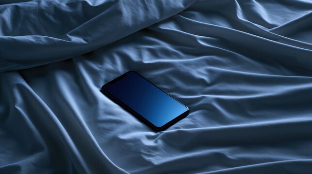 smartphone on white bedding at night