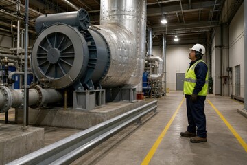 Naklejka premium Wastewater Treatment Operator Training A Supervised Visual Equipment Check from the Marked Safe Aisle