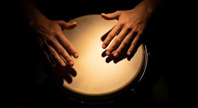 Hands playing a musical instrument closely.