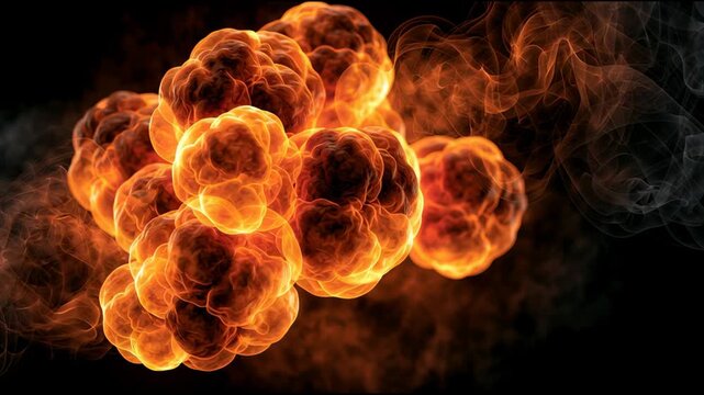 Flames twist and turn in the air, creating shapes. Smoke rises as the fire changes form. The action happens in a dark space.