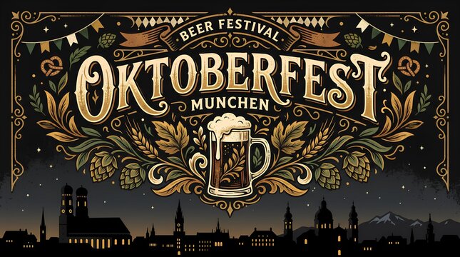 Vintage Oktoberfest Munchen 2026 banner.