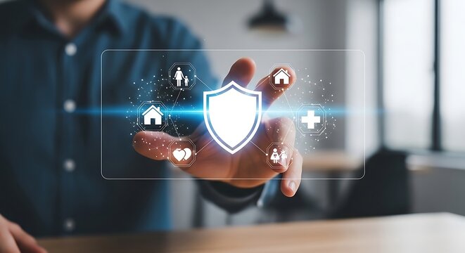 Man protecting online security and data.